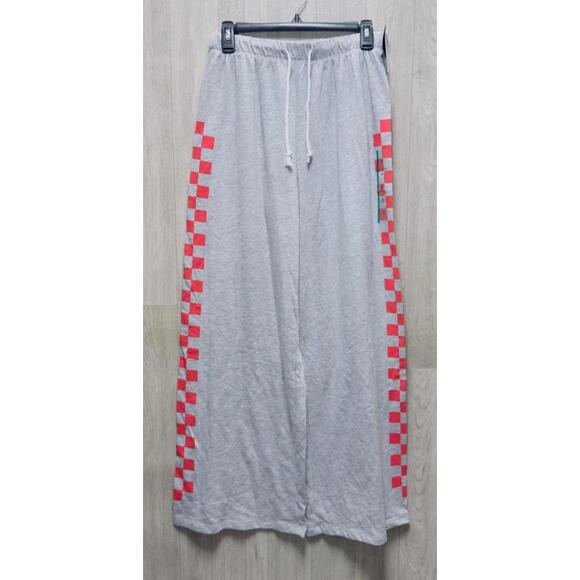 Grayson Threads Drawstring Gray Red Checkered Wide Leg Pants Women - Picture 1 of 2
